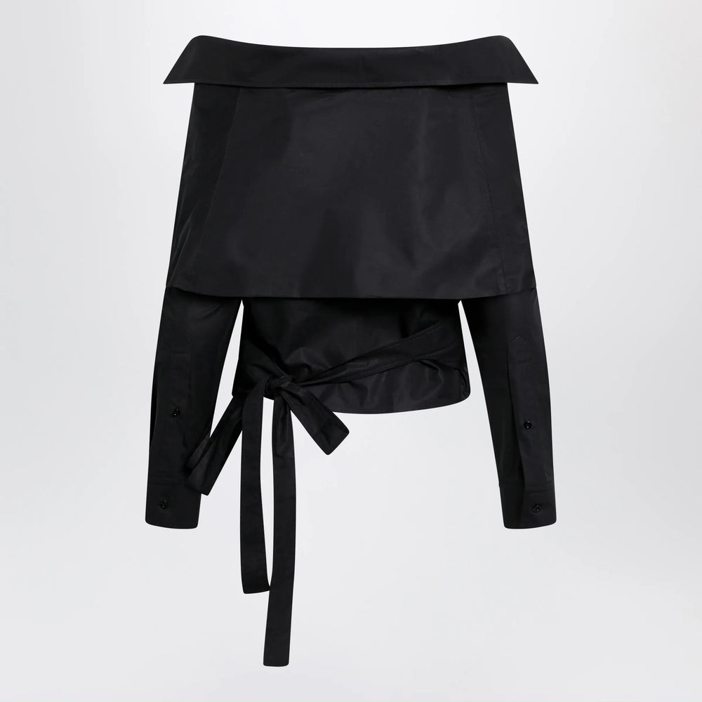 Balenciaga - Off-shoulder wrap shirt in black Brand Apparel & Accessories > Clothing > Shirts & Tops 34  FR