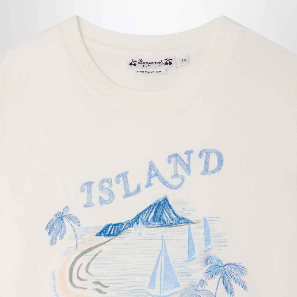Bonpoint - Thibald white T-shirt with island print Brand Apparel & Accessories > Clothing > Shirts & Tops