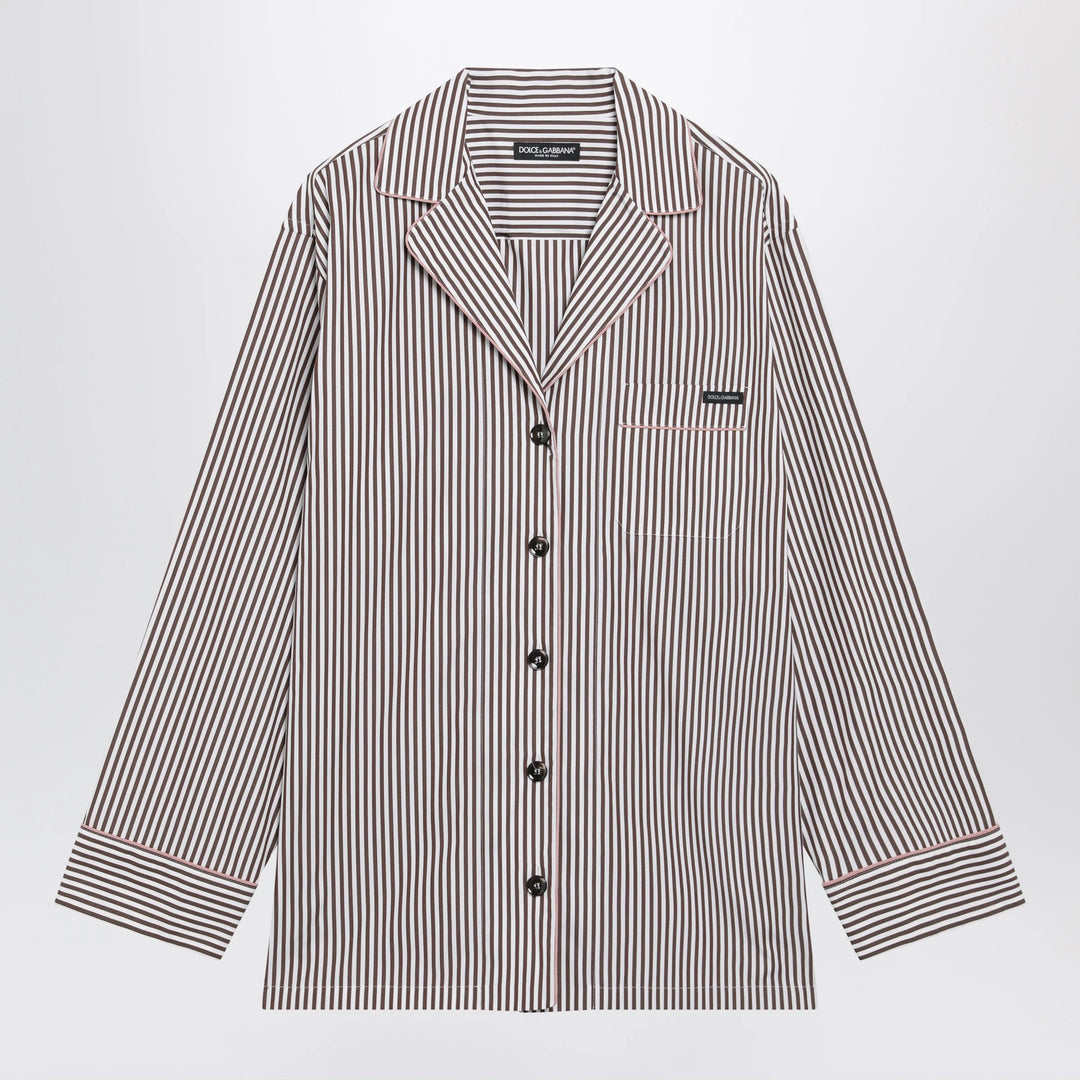 Dolce&amp;Gabbana - Brown striped cotton shirt with revere collar Brand Apparel &amp; Accessories > Clothing > Shirts &amp; Tops 42  IT