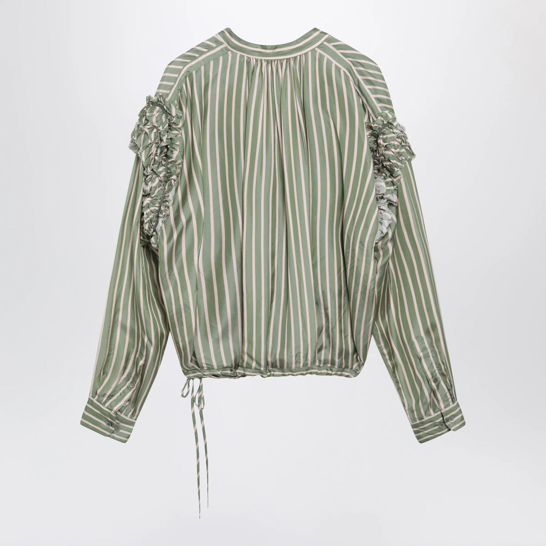 Dries Van Noten - Green striped wrap shirt in cupro Brand Apparel &amp; Accessories > Clothing > Shirts &amp; Tops