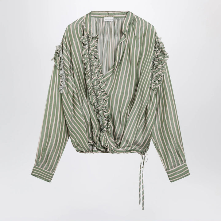 Dries Van Noten - Green striped wrap shirt in cupro Brand Apparel &amp; Accessories > Clothing > Shirts &amp; Tops 36  FR
