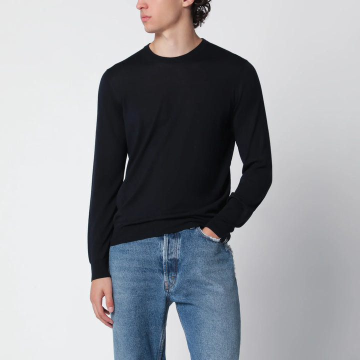 Drumohr - Navy blue wool crew-neck sweater Brand Apparel &amp; Accessories > Clothing > Shirts &amp; Tops 46 IT