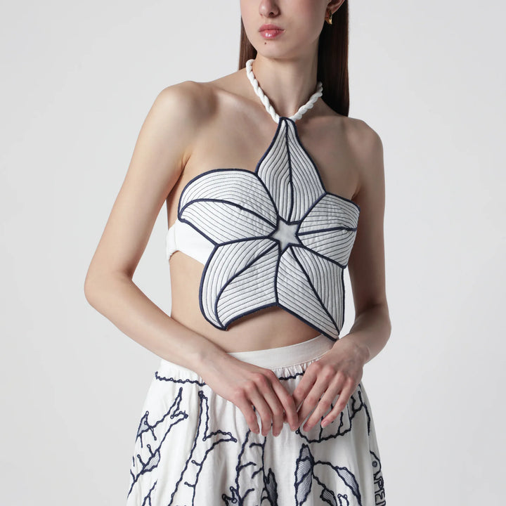 FARM Rio - Coast Stars cropped top in linen blend Brand Apparel &amp; Accessories > Clothing > Shirts &amp; Tops