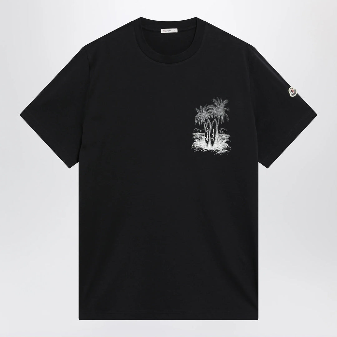 Moncler - Navy blue T-shirt with logo print Brand Apparel &amp; Accessories > Clothing > Shirts &amp; Tops S
