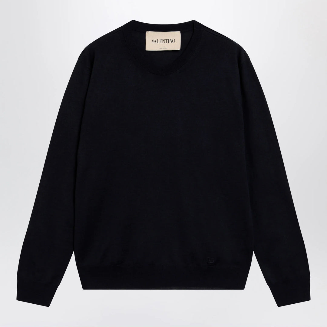 Valentino - Navy blue wool crewneck sweater Brand Apparel & Accessories > Clothing > Shirts & Tops S