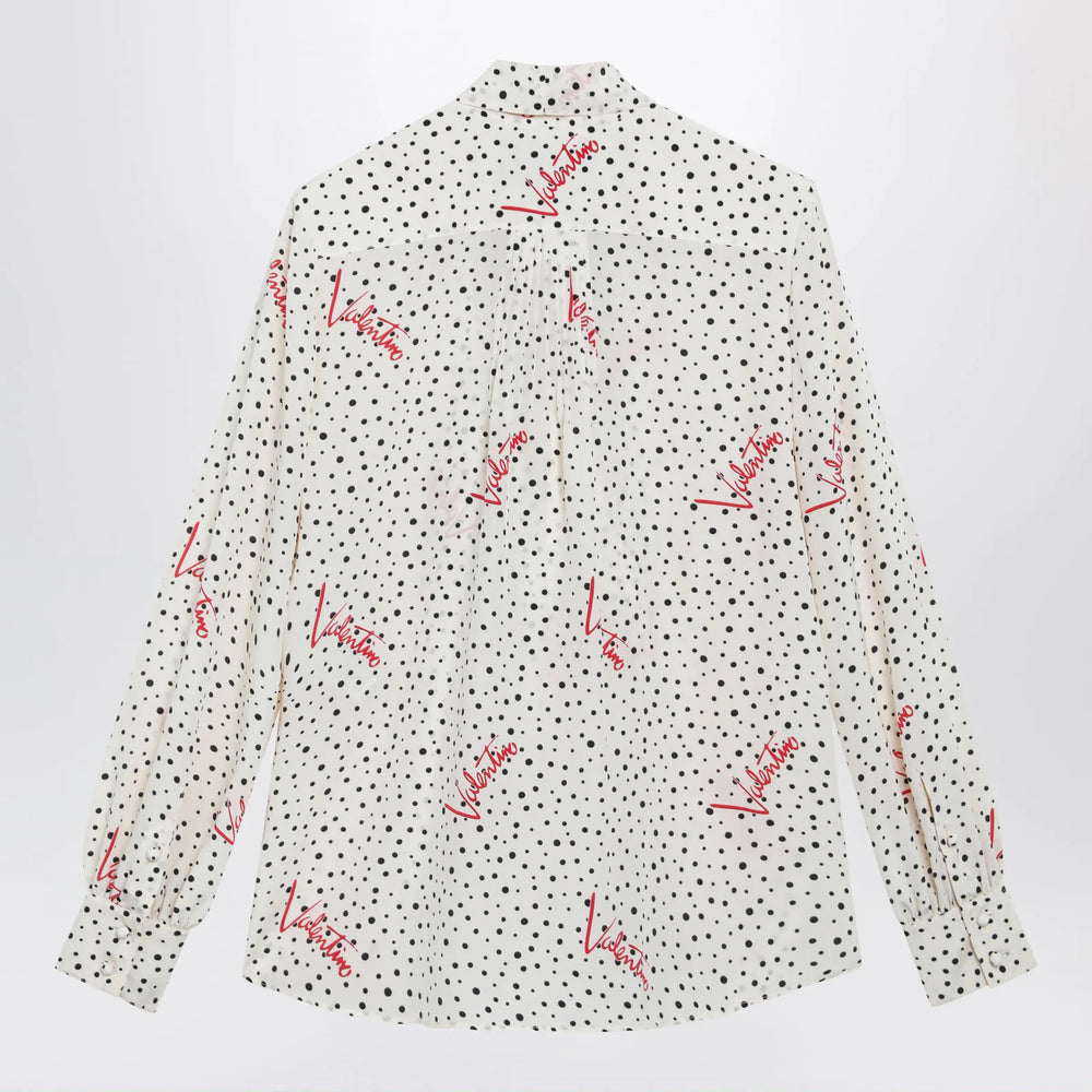 Valentino - Vanilla silk shirt with logo print Brand Apparel & Accessories > Clothing > Shirts & Tops