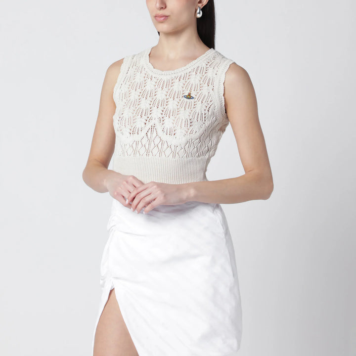 Vivienne Westwood - Cream crochet top with Orb logo Brand Apparel &amp; Accessories > Clothing > Shirts &amp; Tops L