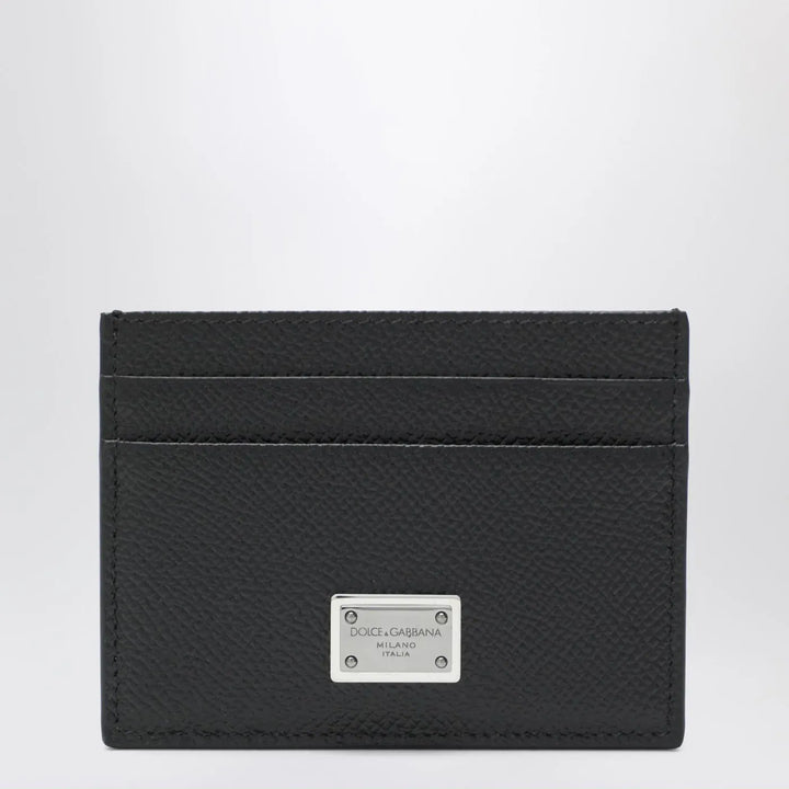 Dolce&amp;Gabbana - Black dauphine leather card holder with logo plaque Brand Apparel &amp; Accessories TU