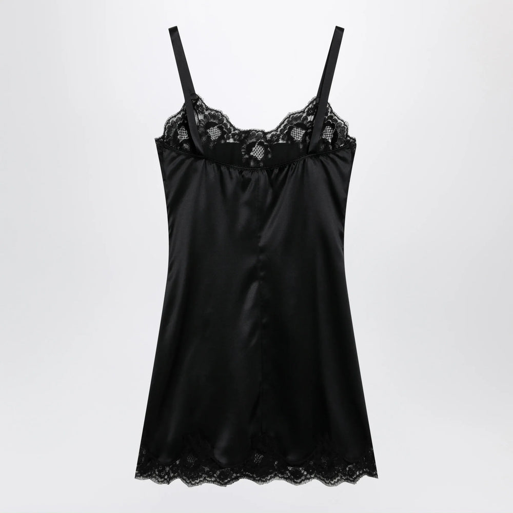 Dolce&Gabbana - Black silk satin slip with lace trim Brand Apparel & Accessories