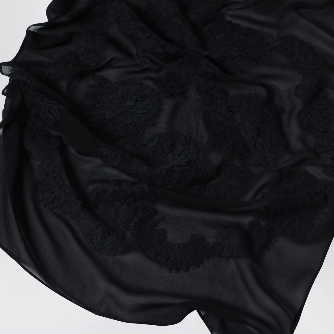 Dolce&amp;Gabbana - Black silk stole with floral embroidery Brand Apparel &amp; Accessories TU