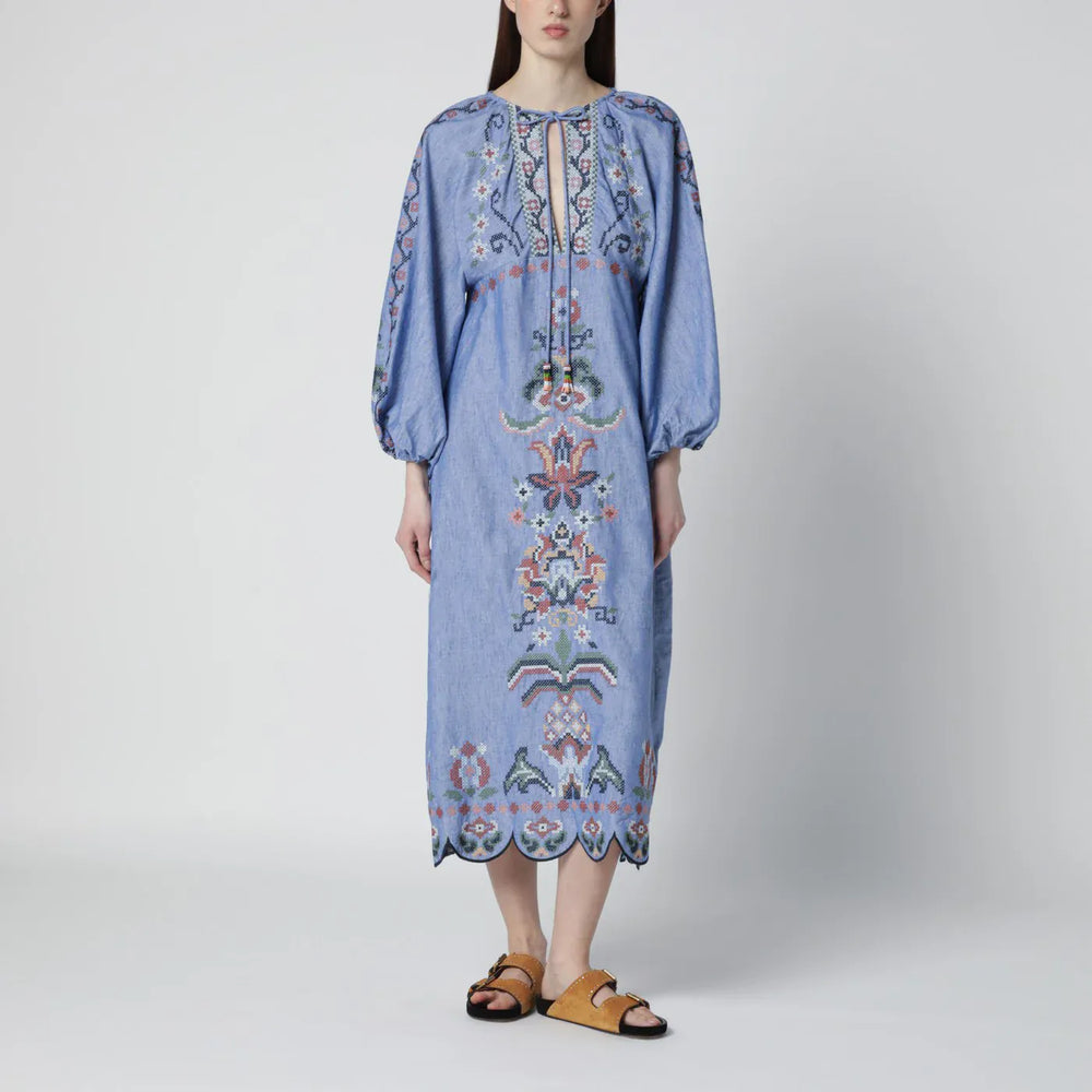 FARM Rio - Light blue Blue Garden Tapestry midi dress Brand Apparel & Accessories XS