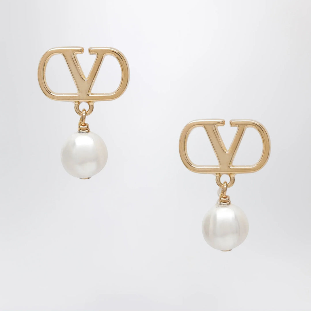 Valentino Garavani - VLogo pearl drop earrings in gold-tone brass Brand Apparel &amp; Accessories > Jewelry U