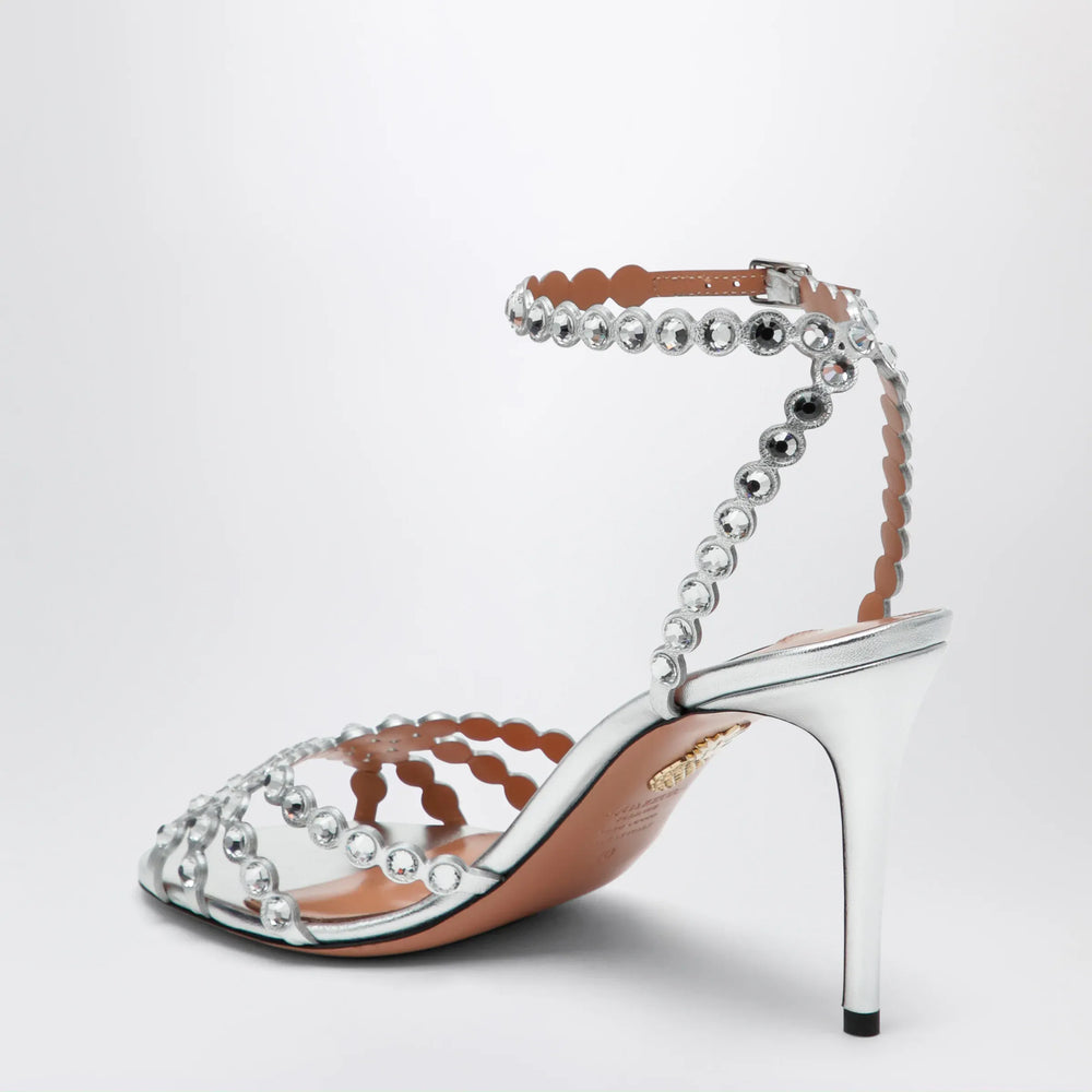 Aquazzura - Tequila silver sandals in metallic leather with crystals Brand Apparel & Accessories > Shoes