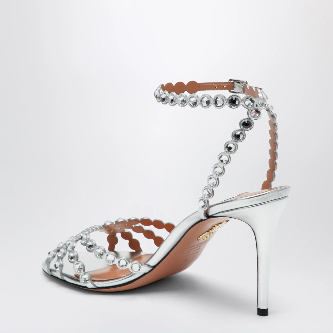 Aquazzura - Tequila silver sandals in metallic leather with crystals Brand Apparel &amp; Accessories > Shoes