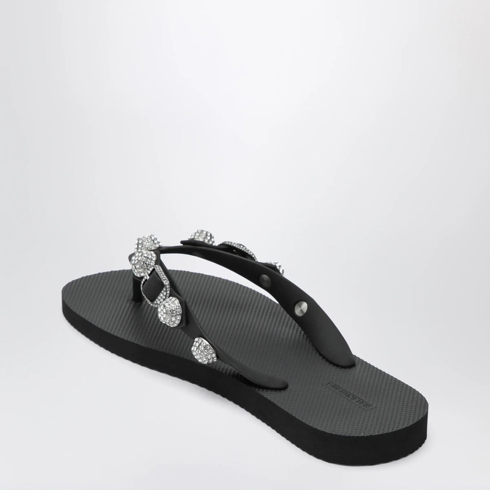 Balenciaga - Cagole crystal-studded rubber thong sandals, black Brand Apparel & Accessories > Shoes 38 IT