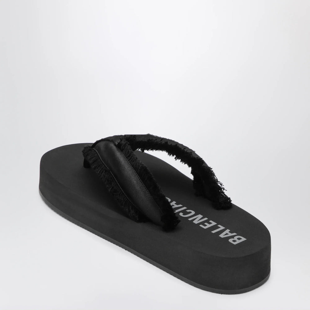 Balenciaga - Jet Lag thong sandals in black satin Brand Apparel & Accessories > Shoes