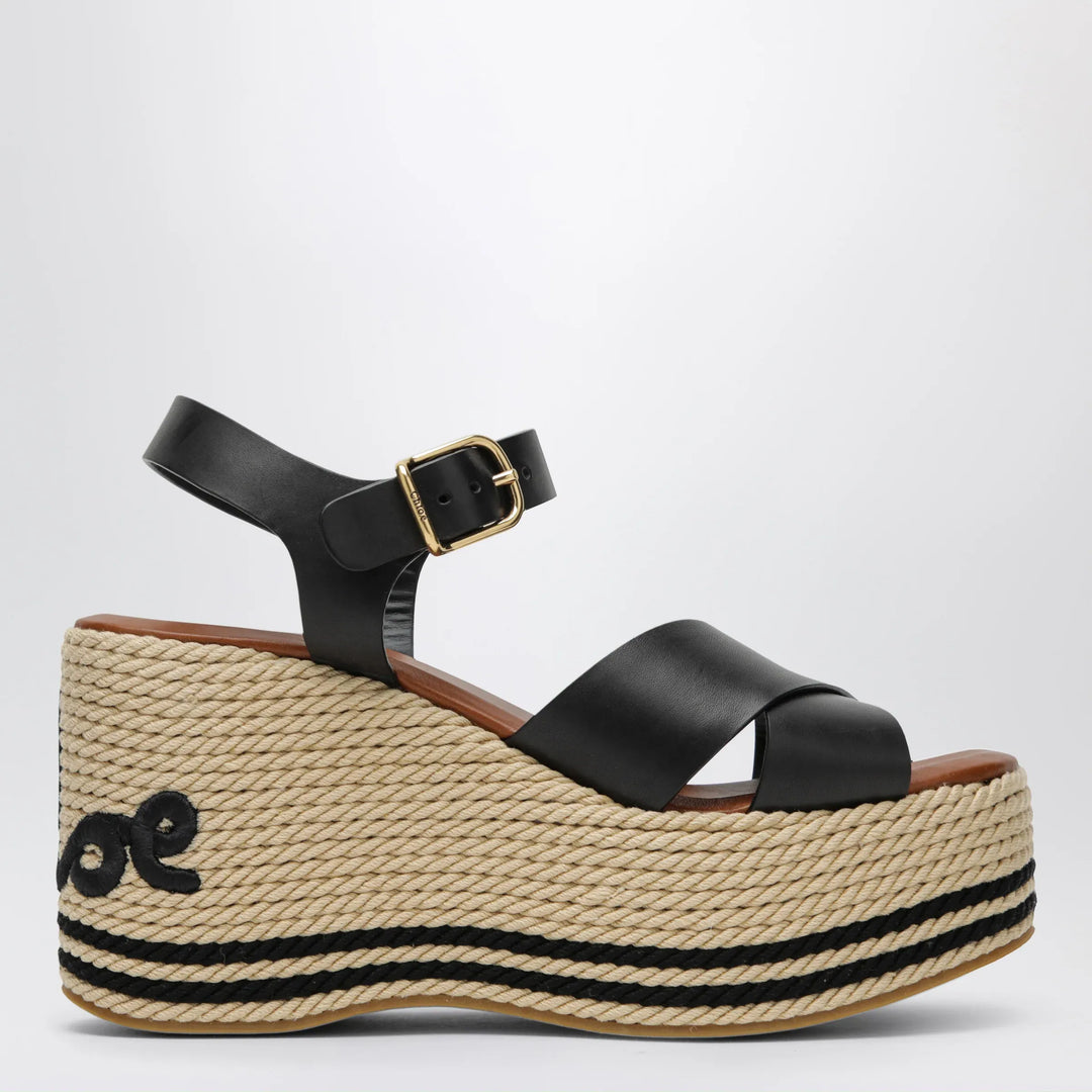 Chloé - Sand wedge sandals in calfskin leather in black Brand Apparel &amp; Accessories > Shoes 37 IT