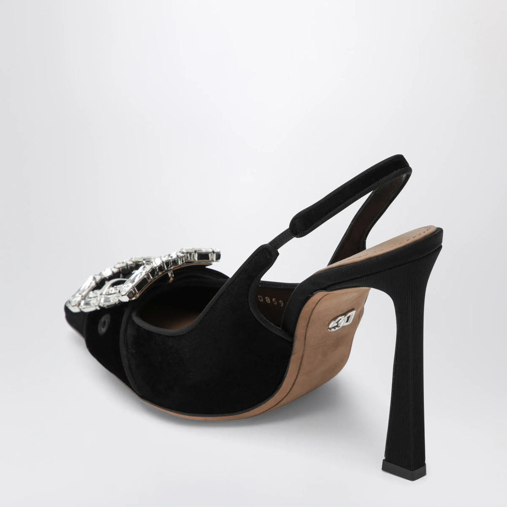 Dolce&Gabbana - Black velvet slingback pumps with jeweled buckle Brand Apparel & Accessories > Shoes