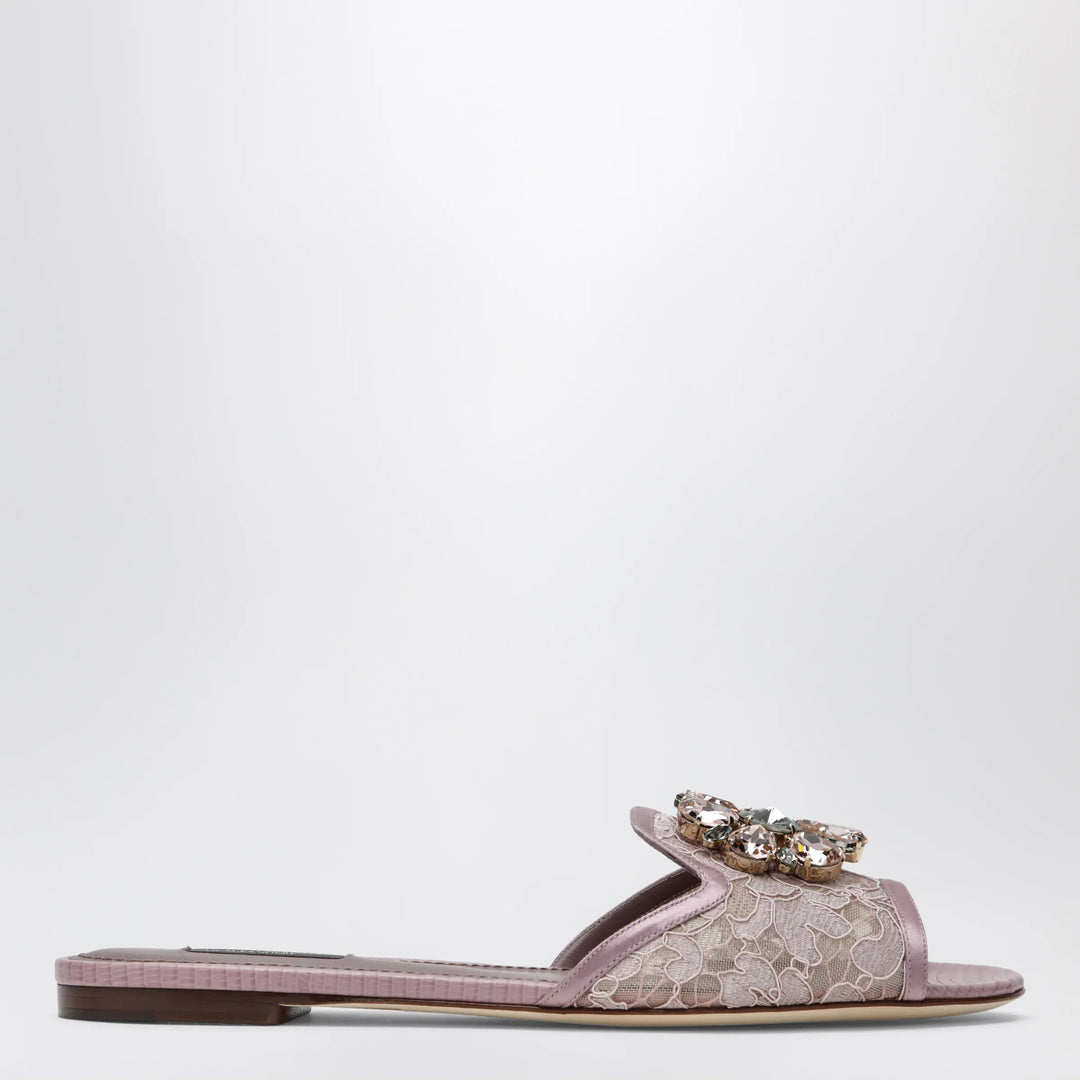 Dolce&amp;Gabbana - Rainbow slides in blush lurex lace with brooch Brand Apparel &amp; Accessories > Shoes 36,5 IT