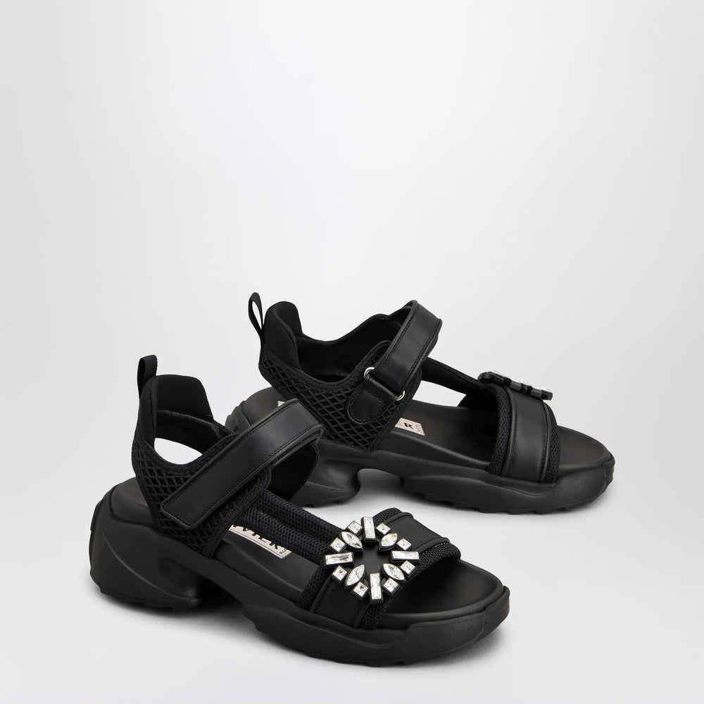 ROGER VIVIER - Viv’ on the Run black leather and textile sandals Brand Apparel & Accessories > Shoes