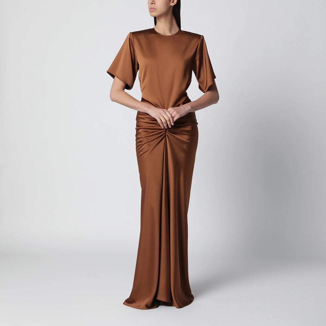 THE ANDAMANE - Long Iris dress in bronze with gathered waist Brand Apparel & Accessories 38  IT