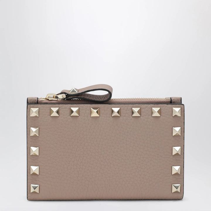 Valentino Garavani - Powder Pink Leather Rockstud Zip Card Holder Brand Apparel &amp; Accessories U