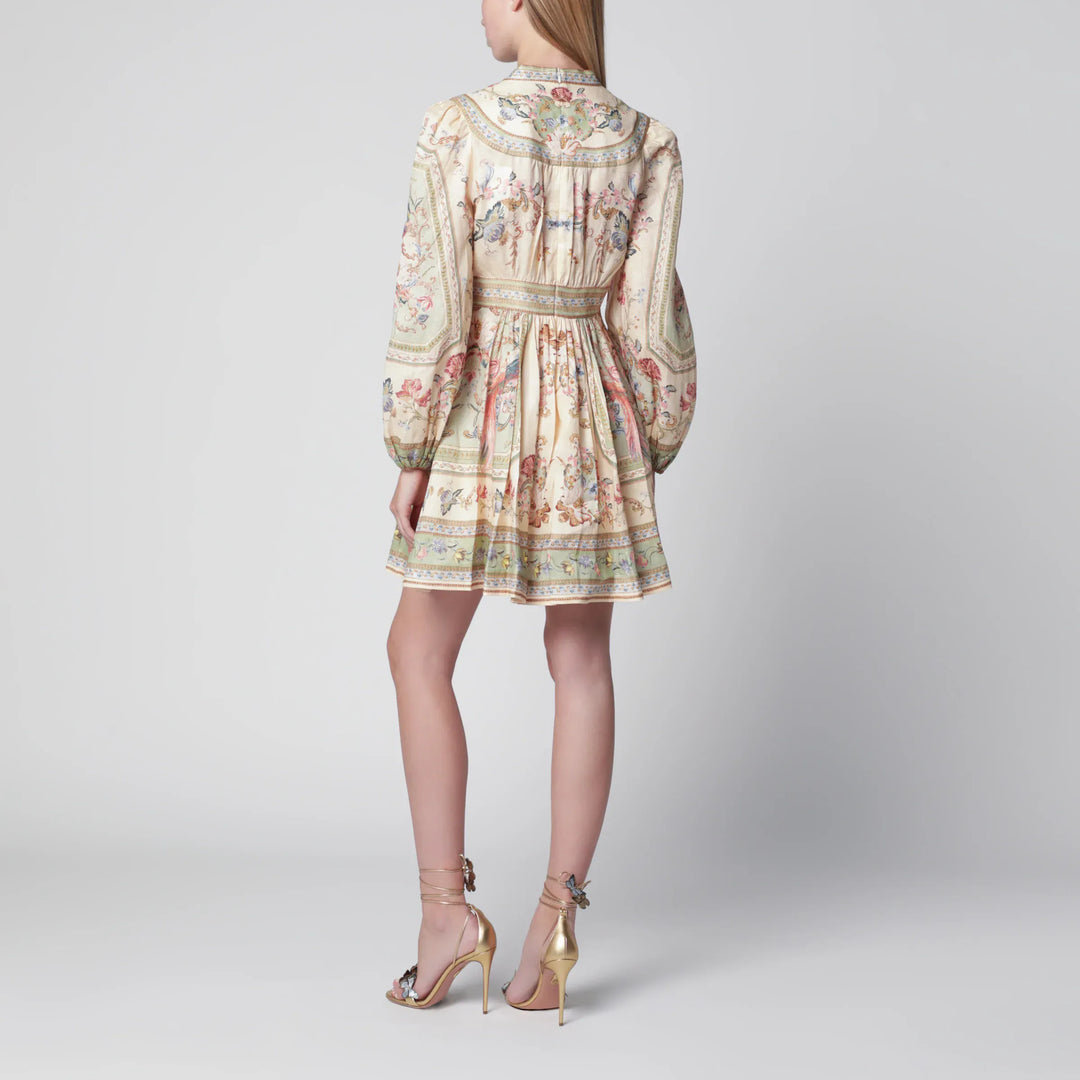 ZIMMERMANN - Roselight Mini Dress in Sage Floral Linen Brand Apparel &amp; Accessories