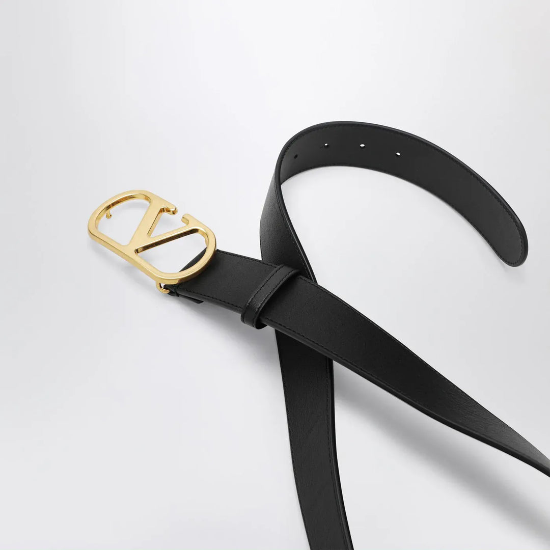Valentino Garavani - VLogo black/gold leather belt Brand Belts