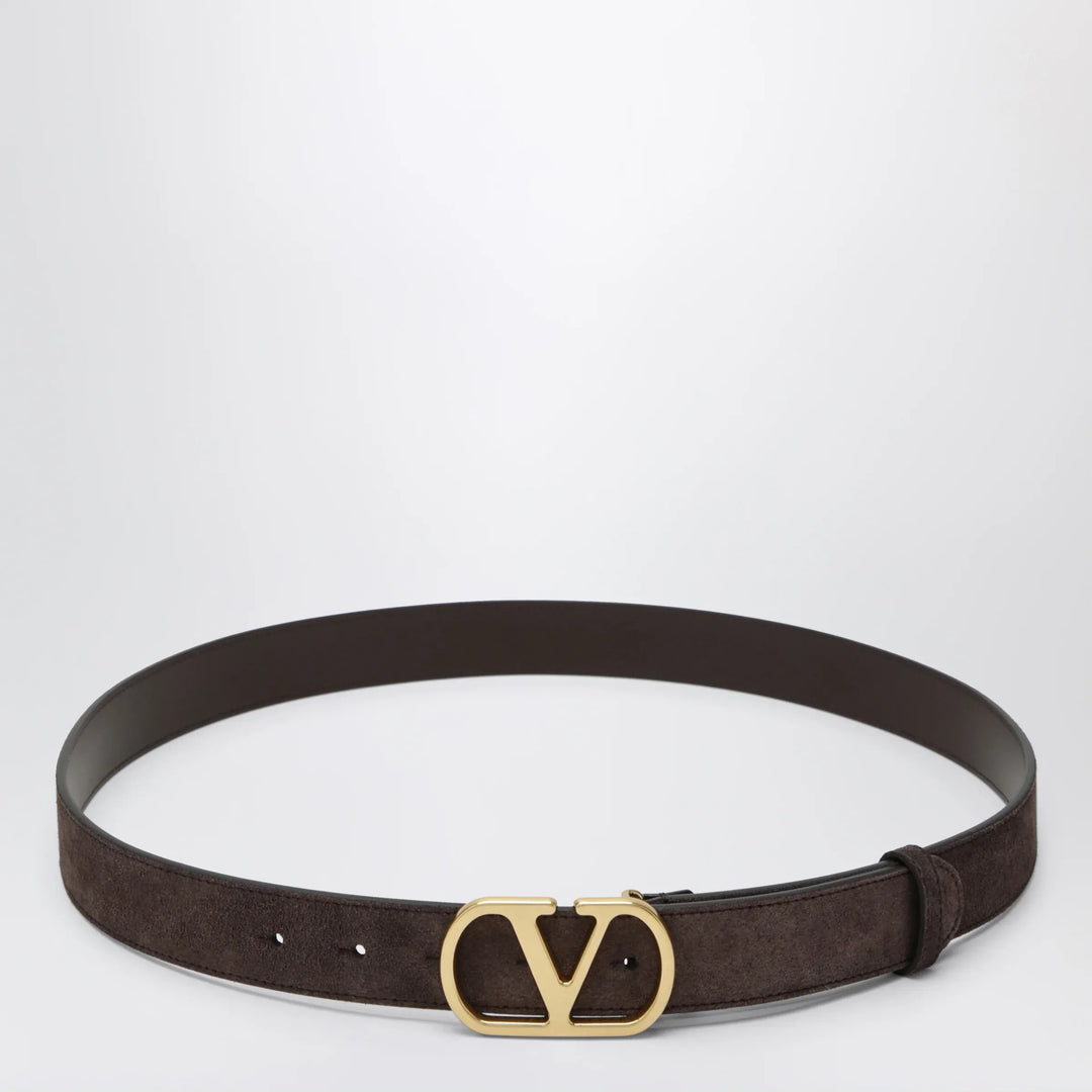 Valentino Garavani - VLogo Signature Belt in Ebony Suede Brand Belts 85 EU