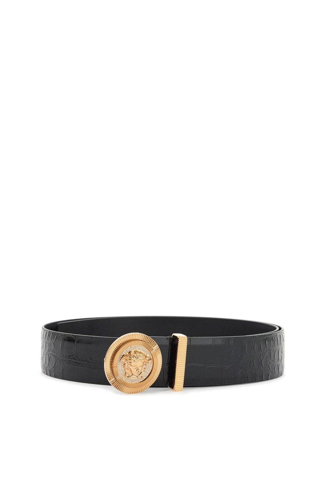 Versace Belts Versace Black Embossed Crocodile Calfskin Belt With Rhinestones 40mm Versace Black Embossed Crocodile Calfskin Belt With Rhinestones 40mm Brand
