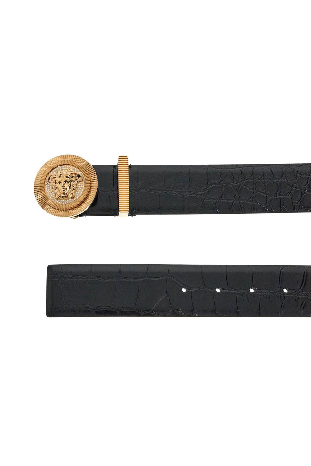 Versace Belts Versace Black Embossed Crocodile Calfskin Belt With Rhinestones 40mm Versace Black Embossed Crocodile Calfskin Belt With Rhinestones 40mm Brand