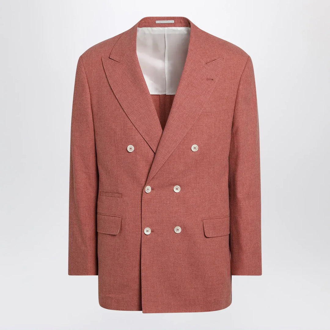 Brunello Cucinelli - Peach double-breasted wool-blend jacket Brand Coats &amp; Jackets 48 IT