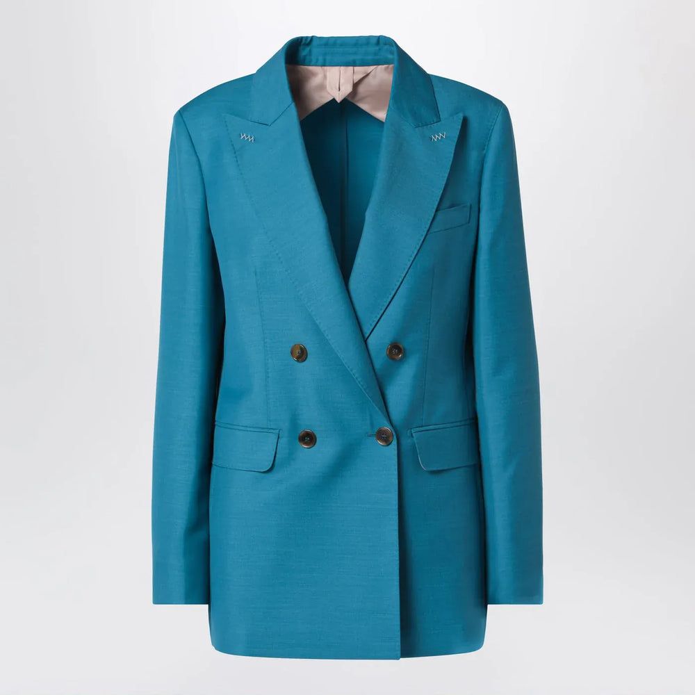Max Mara - Turquoise wool-blend double-breasted jacket Brand Coats & Jackets 40  IT