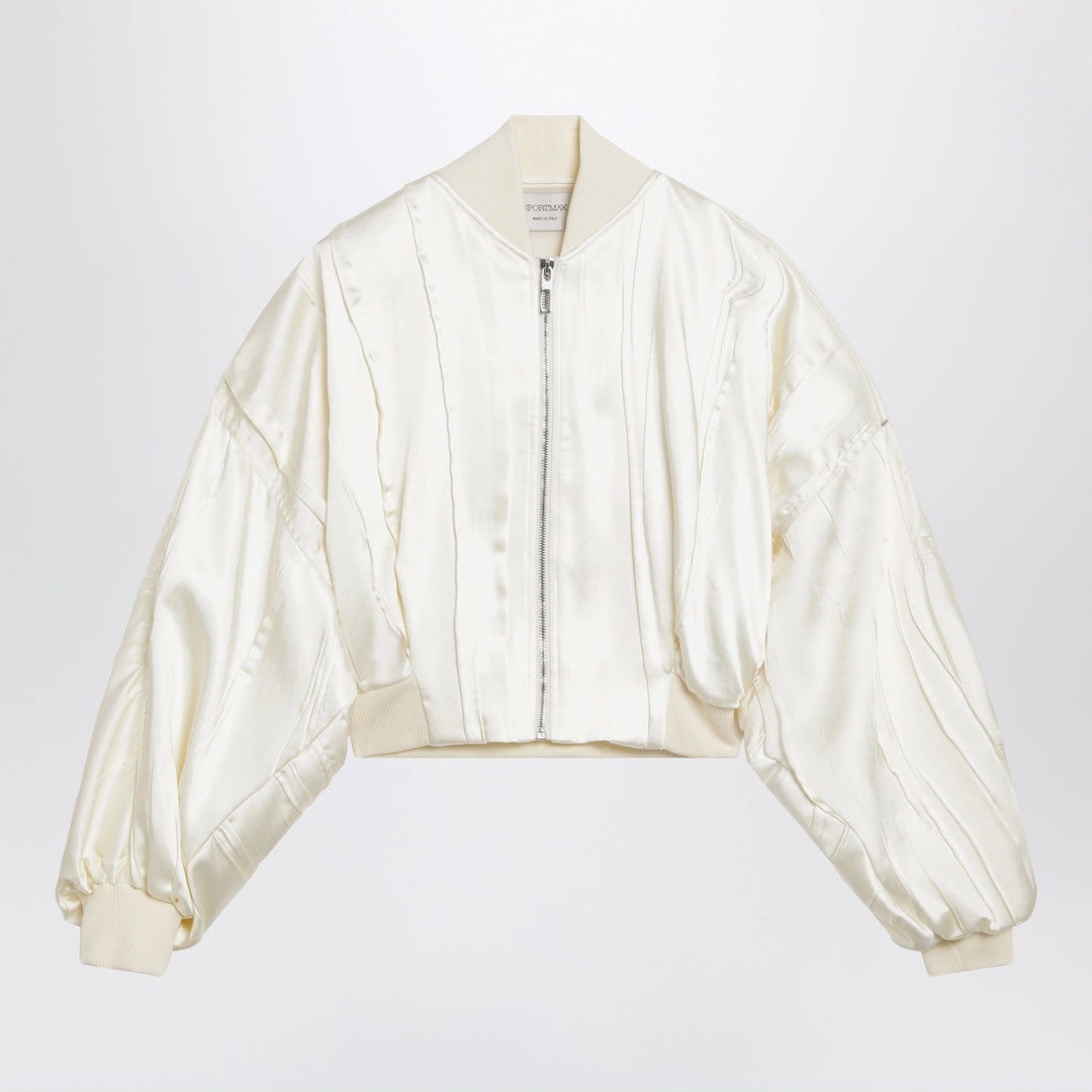 Coats & Jackets 42  IT Sportmax - Ivory pleated satin bomber jacket Brand