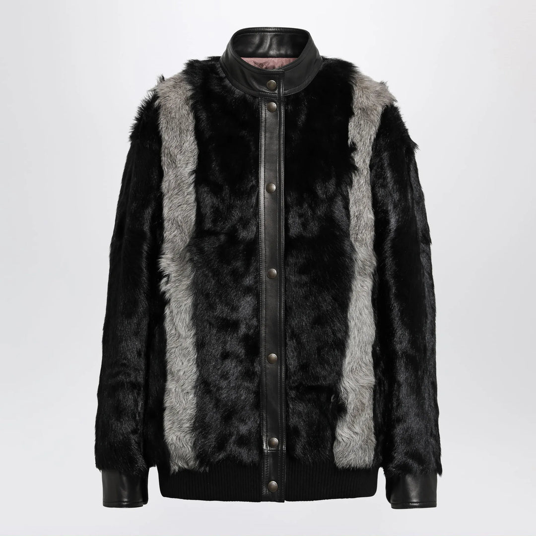 Valentino - Black/Grey shearling and leather jacket Brand Coats &amp; Jackets 42  IT