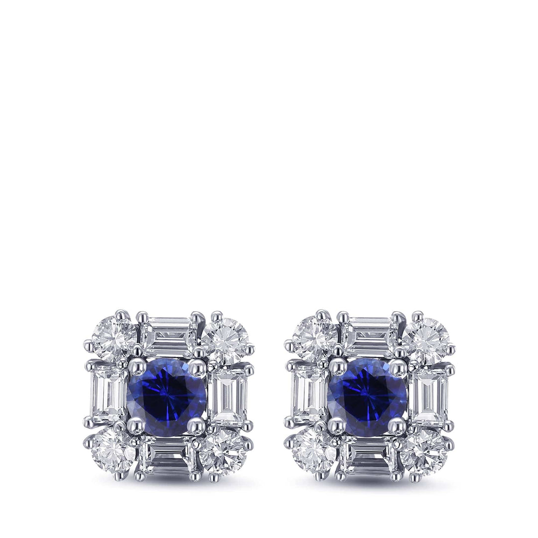 Blue Round Sapphire &amp; Diamond Halo Stud Earrings Brand Earrings