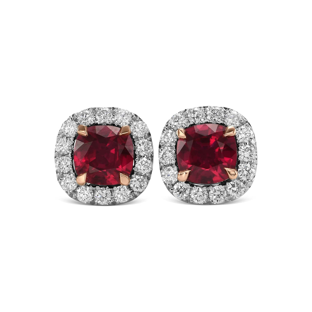 Cushion Ruby and Diamond Halo Earrings Brand Earrings