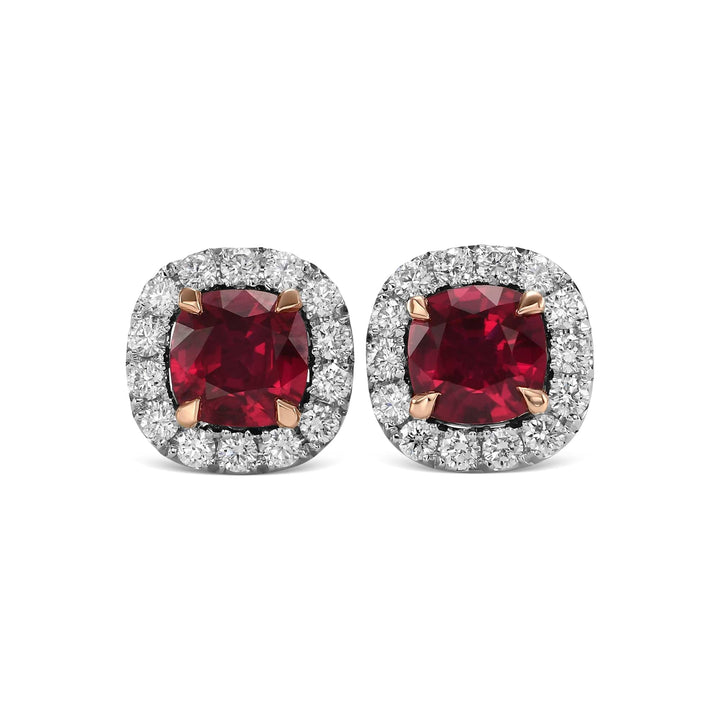 Cushion Ruby and Diamond Halo Earrings Brand Earrings