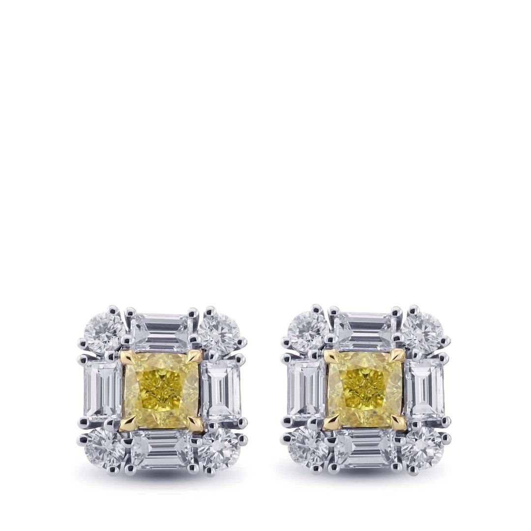 Extraordinary Cushion Fancy Intense Yellow Diamond Halo Stud Earrings Brand Earrings