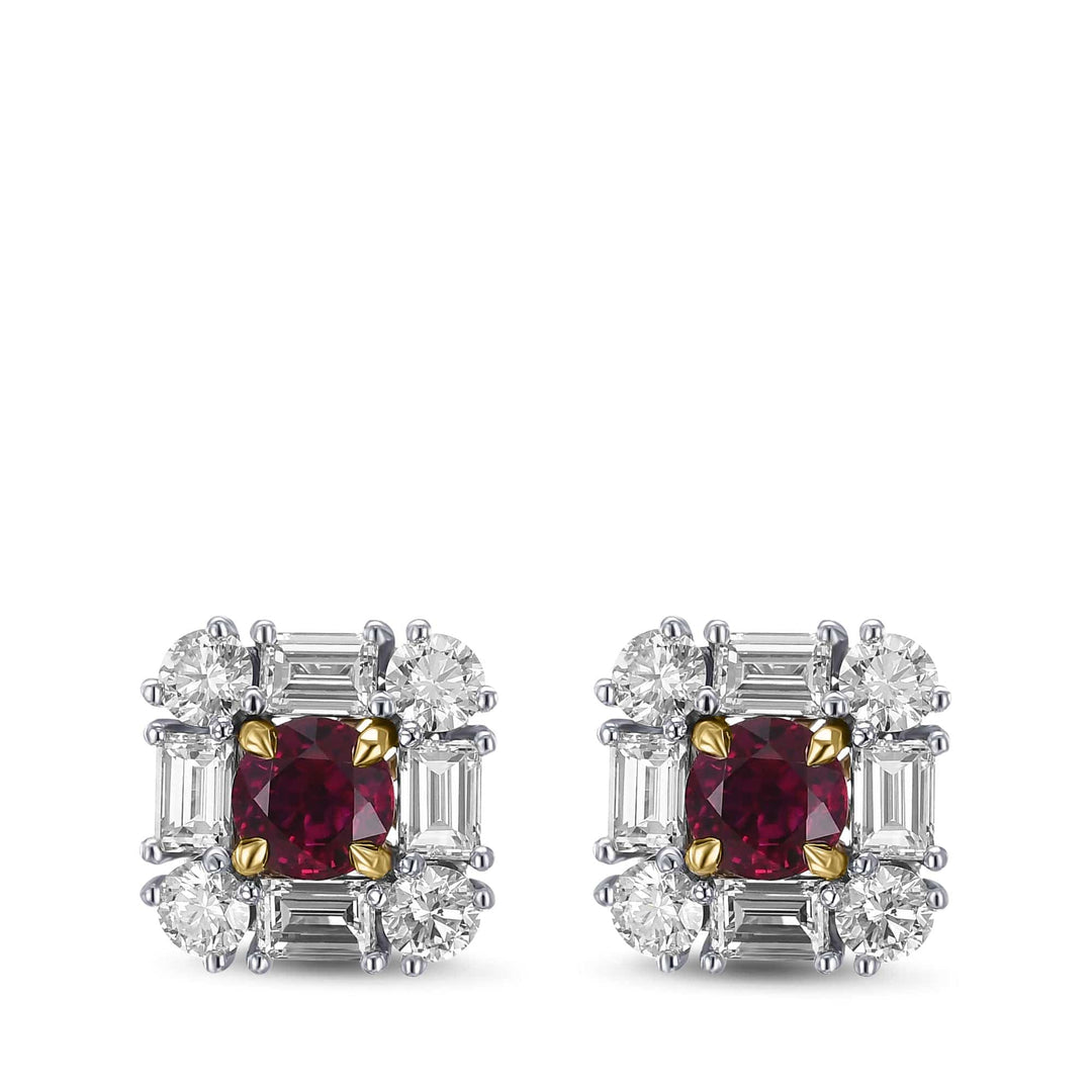 Extraordinary Round Red Ruby and Diamond Halo Stud Earrings Brand Earrings