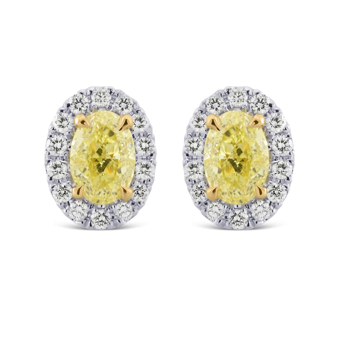 Fancy Yellow Oval Halo Diamond Earrings Brand Earrings