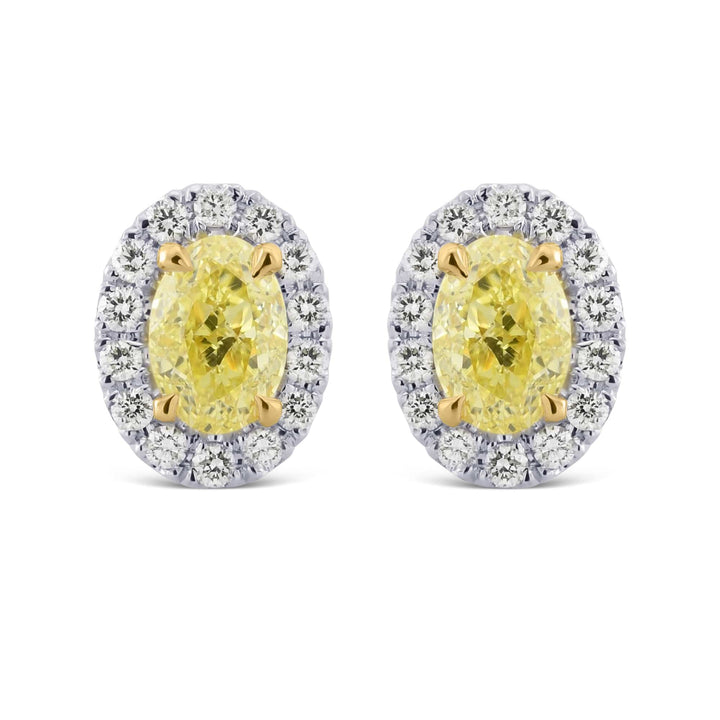 Fancy Yellow Oval Halo Diamond Earrings Brand Earrings