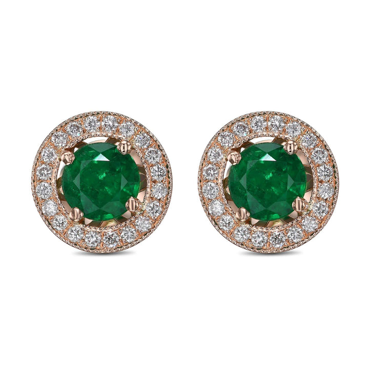 Green Emerald and Diamond Halo Earrings Brand Earrings