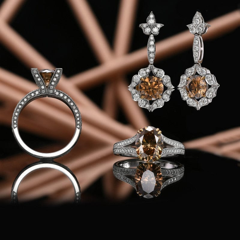 LEIBISH 2.79ct Fancy Brown Diamond Drop Halo Earrings Brand Earrings