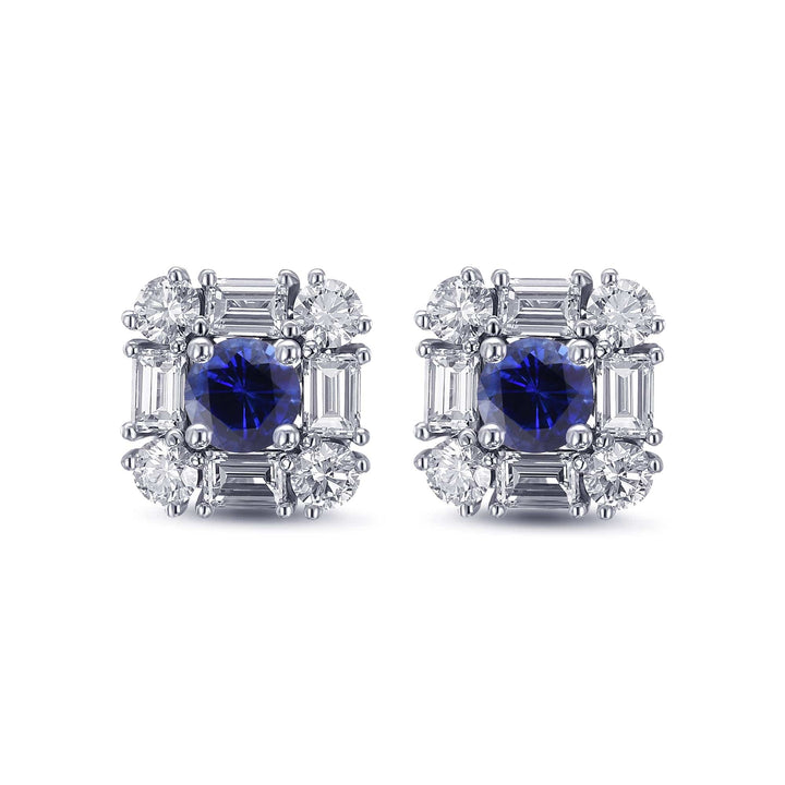 LEIBISH Blue Round Sapphire &amp; Diamond Halo Stud Earrings Brand Earrings