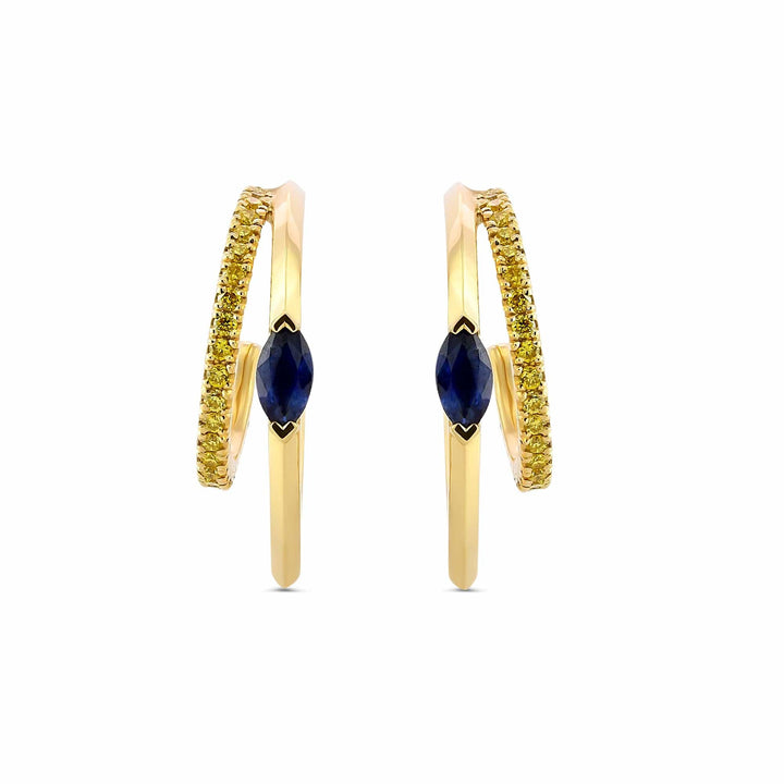 Marquise Blue Sapphire and Vivid Yellow Diamond Hoop Earrings Brand Earrings