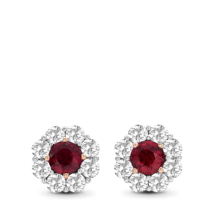 Mozambique Pigeon Blood Ruby &amp; Diamond Floral Halo Earrings Brand Earrings
