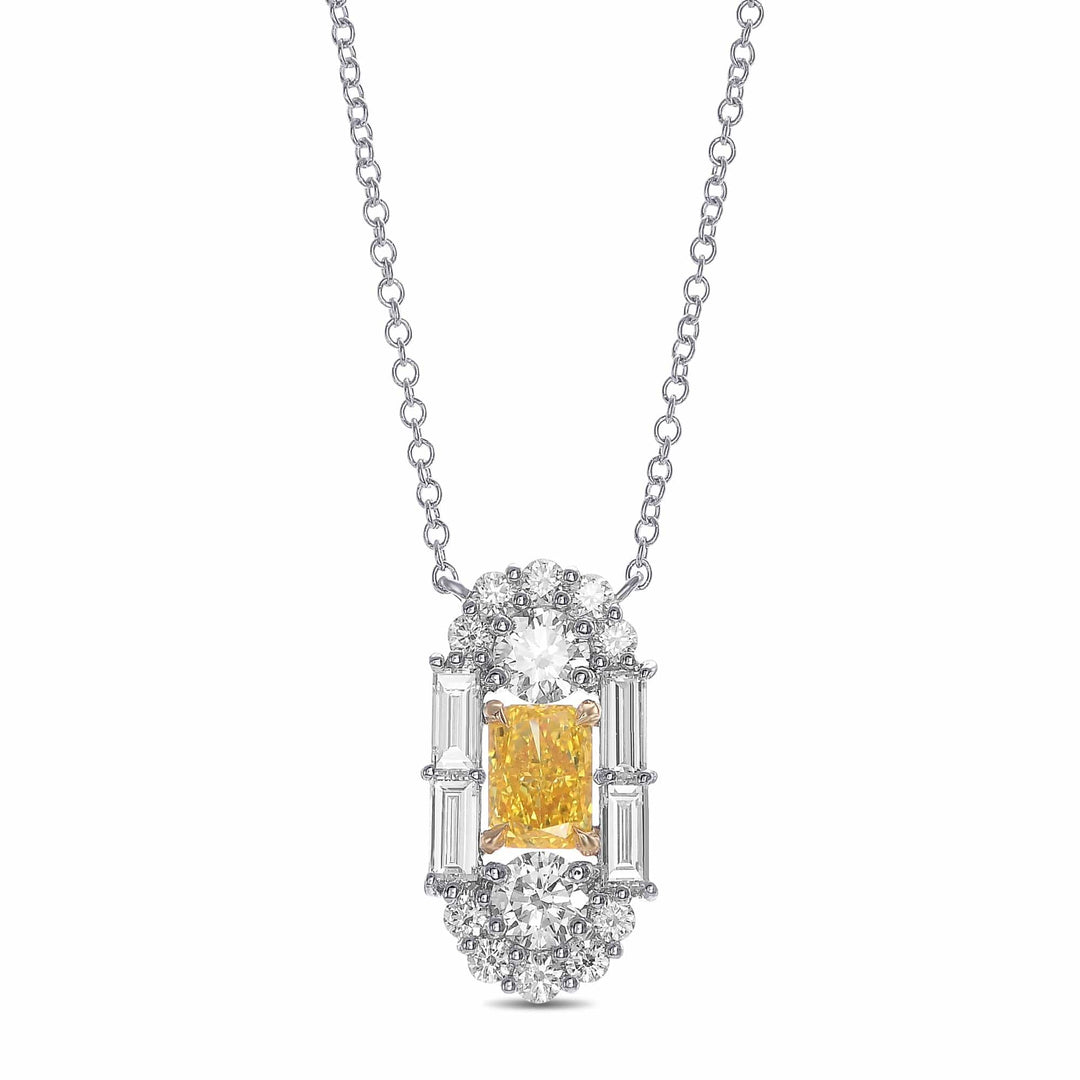 Extraordinary Fancy Vivid Yellow Diamond Art Deco Pendant Brand Necklace