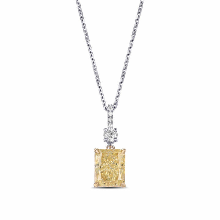 Fancy Light Yellow Radiant Drop Diamond Pendant Brand Necklace