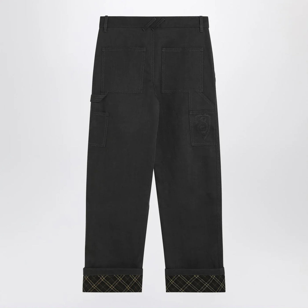 Burberry - Black trousers with Check pattern lapels Brand Pants 46 IT